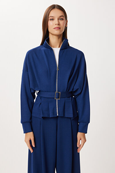 Lovelyİstanbul Belted Top and Bottom Modal Set Lby0024 Dark Blue