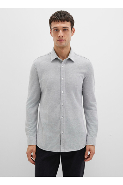 Mavi Gray Men's Shirt Fitted Plain Shirt M0211513-80018 Long Sleeve Shirt