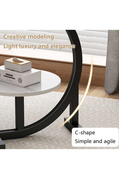 HayaBazaar 2 Tiers C-Shaped Side Table,Coffee Table, with Metal Frame, for Living Room, Bedroom (Brown-2 Tier)