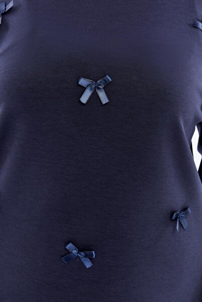 RMG Bow Detailed Oversized Sweatshirt Navy Blue