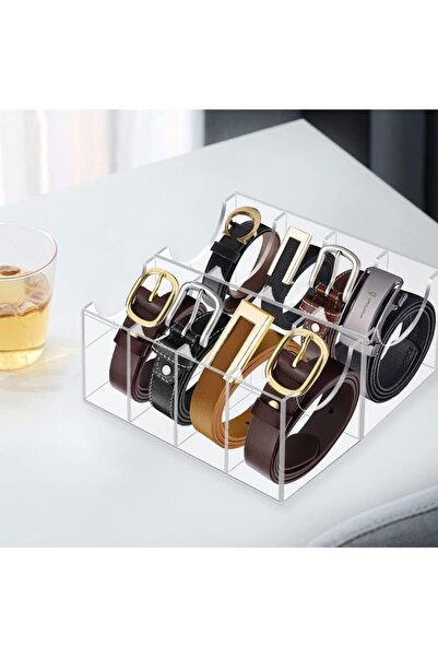 Slasa Acrylic 8-Compartment Belt Organizer – Clear Display Case for Closet, Tie, Jewelry