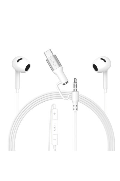 Lito Stereo headphones 3.5mm Jack and Type-C with microphone LF03, 1.2m, white