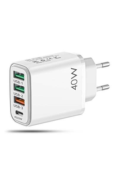 Timebox Încărcător de rețea, 4 porturi, încărcare rapidă 40W, 1 x Tip-C, 3 x ...