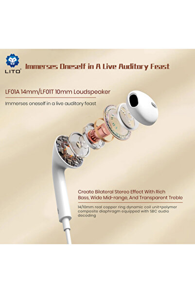 Lito LF01A Stereo Earphones 3.5 mm Jack with Microphone, 1.2 m, White
