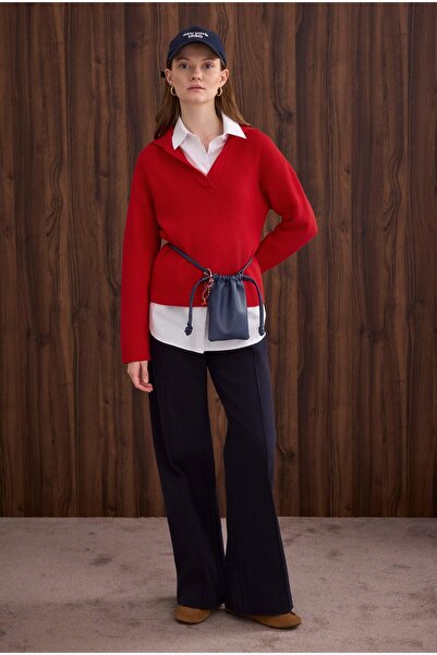 HEQA Pulover cu guler polo roșu