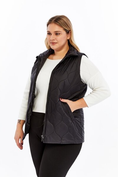 RMG Quilted Plus Size Vest Black