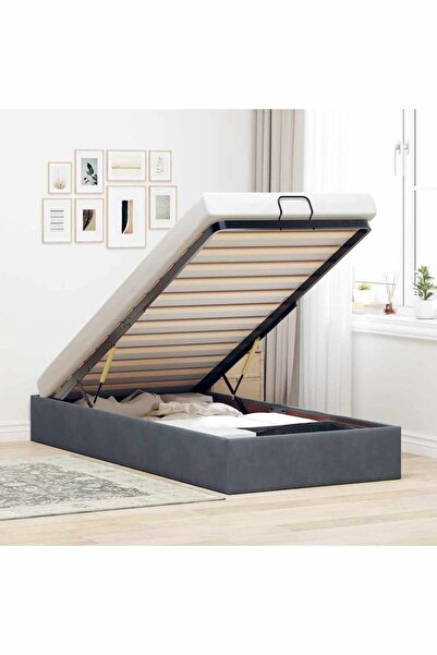 vidaxl Ottoman Bed Frame No Mattress Dark Grey 90x190 cm Velvet