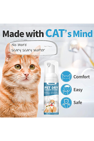 YEGBONG 60ml Waterless Cat Dog Shampoo Pet Dry Shampoo Foam Cleaner Bath Grooming Kitten Dog Puppy No Rinse