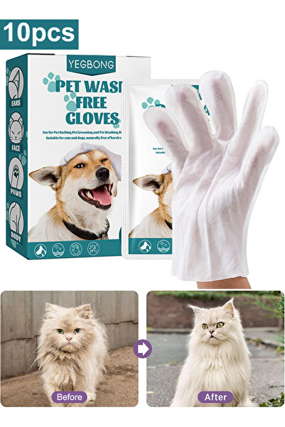 YEGBONG 10 قطع من مناديل تنظيف الحيوانات الأليفة القابلة للاستخدام مرة واحدة، مناديل استحمام معطرة للكلاب والقطط والجراء والقطط الصغيرة، مناديل مبللة مع قفاز للعناية بالحيوانات الأليفة