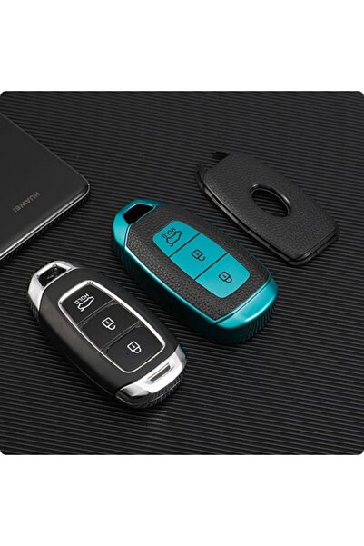 OEM Green leather-insert key cover for Hyundai i30/ix35/ix25/Elantra/KONA/Solaris/Accent/Santa Fe