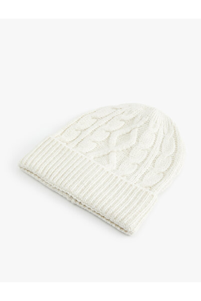 Koton Folded Detailed Hair Braided Textured Knit Beanie