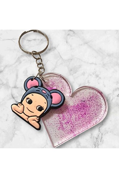 Buki'nin Atölyesi سلسلة مفاتيح على شكل قلب من الإيبوكسي، إكسسوار حقيبة، سوني ...