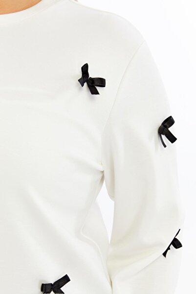 RMG Bow Detailed Oversized Sweatshirt Ecru