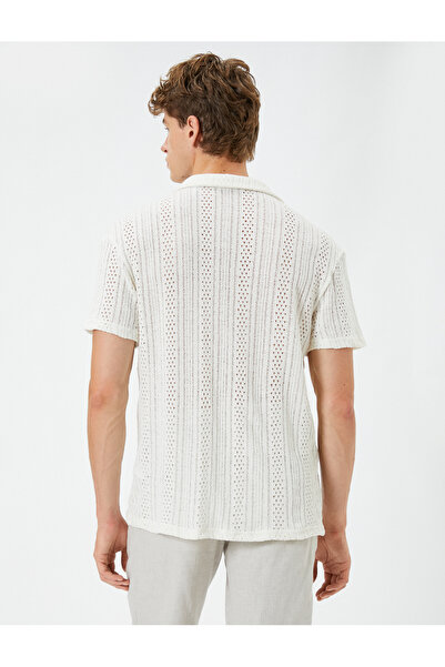 Koton Oversized Shirt Short-Sleeve Turn-Down Collar Lace-Like Knit