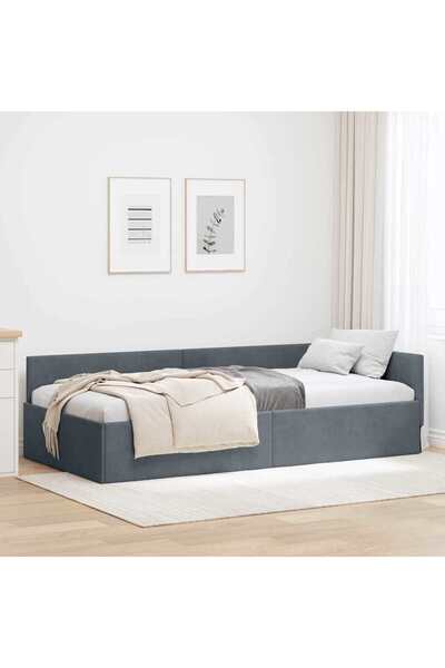 vidaxl Corner Bed Frame with Headboard Dark Grey 90 cm x 200 cm Fabric