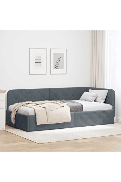 vidaxl Corner Bed Frame with Headboard Dark Grey 90 x 200 cm Velvet