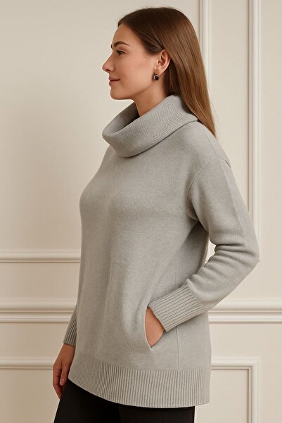 citycenterfashion Women's Degaje Collar Pocketed Knitwear Sweater Cty-Cnd-11369 Size 38-44