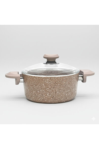 OMS 28cm Brown Granitec Coated Non-Stick Casserole With Glass Lid Made in Turkey | 3110