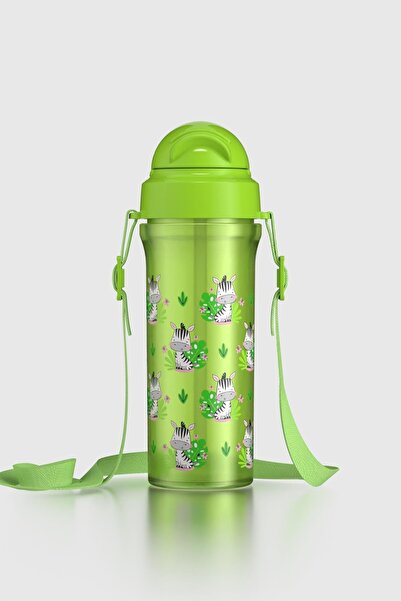 Renga Migo Zebra Patterned 300 ml Pp Baby Water Bottle with Strap and Straw 912013 Green