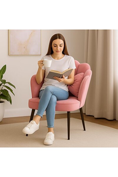 Generic Petal Makeup Chair with Pillow & Golden Metal Legs, Chair for Living Room, Dressing Room - Pink