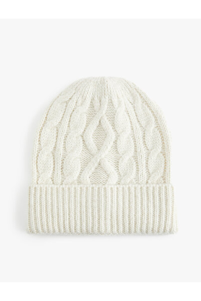 Koton Folded Detailed Hair Braided Textured Knit Beanie