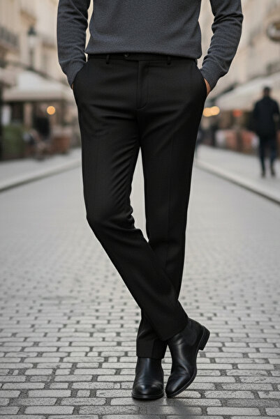 NAZEF Special Production Slim Fit Side Pocket Black Classic Winter Fabric Trousers