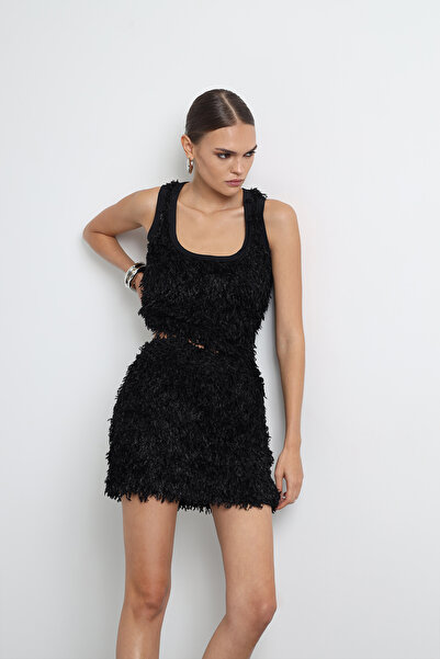 Mozto Furenne Feathered Black Tank Top Undershirt