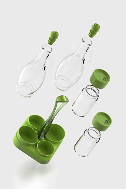 Renga Kibele 5 Piece Glass Oil and Salt Shaker Set with Stand 151064 Green