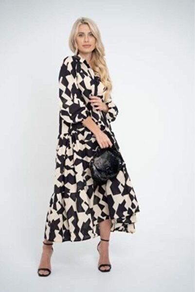 stellacloset فستان طويل من القطن باللونين الأبيض والأسود 2025