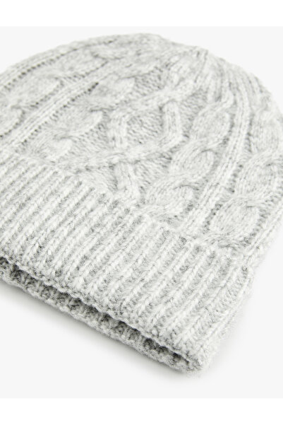 Koton Folded Detailed Hair Braided Textured Knit Beanie
