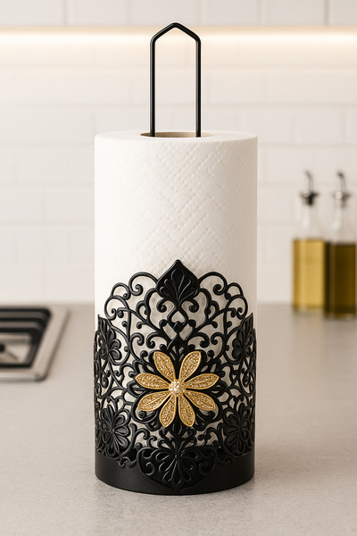 CHANCE GİFT Metal Towel Rack with Flower Apparatus Vertical Countertop Towel Rack Stainless Steel 30 cm