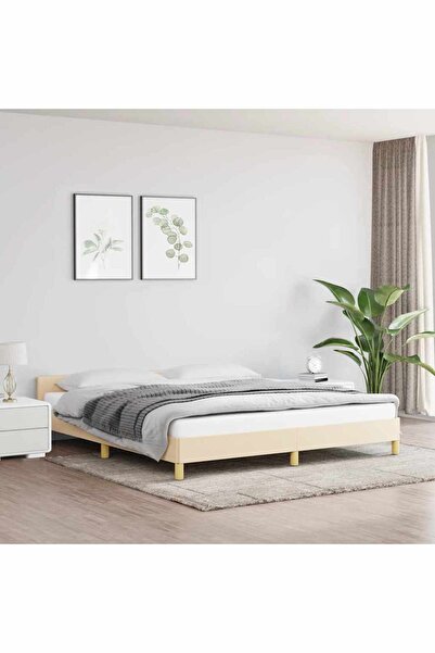 vidaxl Bed Frame without Mattress Cream 180x200 cm Super King Fabric