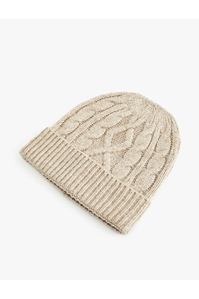 Koton Folded Detailed Hair Braided Textured Knit Beanie