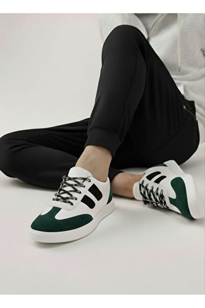 RONX White Lace-Up Khaki Green Detail White Sole Comfortable Men's Sports Shoes