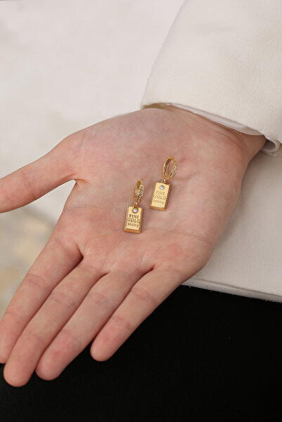 Sanem silver Külçe Küpe,Külçe Altın Model,925 Ayar GümüşÜzeri 14 Ayar Altın K...