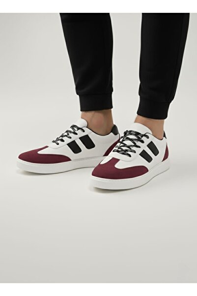 RONX White Lace-Up Burgundy Detail White Sole Comfortable Men's Sports Shoes