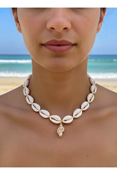 SOFT Doğal Deniz Kabuğu Kolye Afrika Haritalı Gümüş Uçlu Cowrie Shell Choker ...