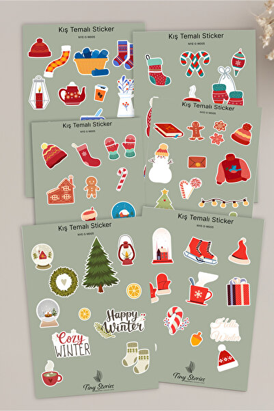 tinystoriestr مجموعة ملصقات ذات طابع شتوي - 6 قطع / مفكرة، دفتر ملاحظات، مجلة...