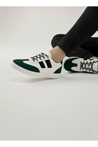 RONX White Lace-Up Khaki Green Detail White Sole Comfortable Men's Sports Shoes