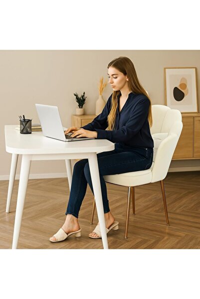 Generic Petal Makeup Chair with Cushion and Gold Metal Legs for Living Room/Dressing Room, Beige