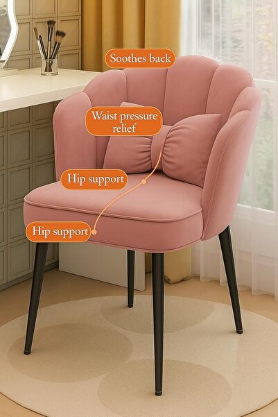 Generic Petal Makeup Chair with Pillow & Golden Metal Legs, Chair for Living Room, Dressing Room - Pink