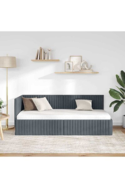 vidaxl Corner Bed Frame with Headboard Dark Grey 90 cm x 200 cm Fabric