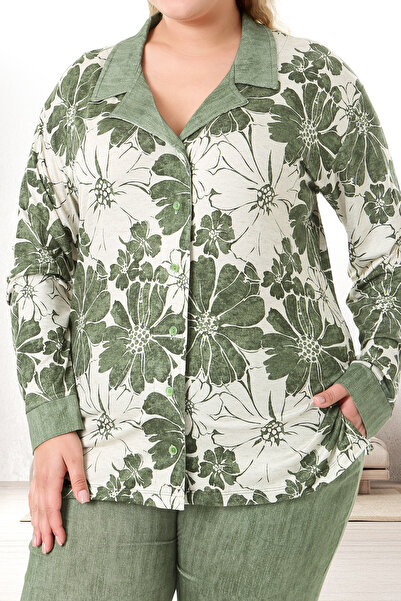 Bella Linda Buttoned Viscose Long Sleeve Plus Size Women's Pajama Set