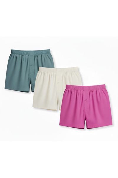 BICCA Premium Comfort Serisi Erkek Boxer 3'lü Paket Pamuklu - Mavi / Beyaz / Pembe