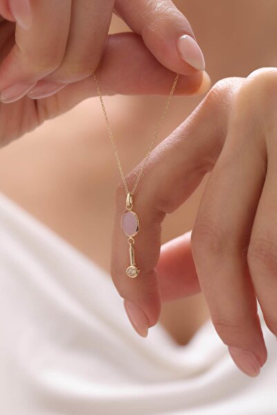 Tufanlar Kuyumculuk 14 Ayar Pembe Taşlı Altın Kolye