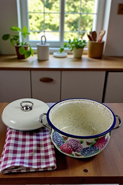 İnci Emaye 22 No. Enamel Hydrangea Lavivert Cookware, Serving, Dining, Camping, Picnic, Dowry