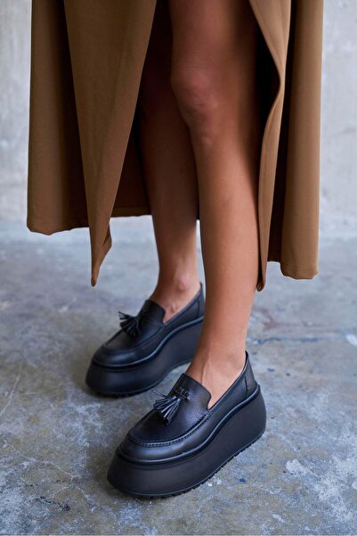 PELİN'İN AYAKKABILARI HİLBERT SİYAH DERİ MAKOSEN