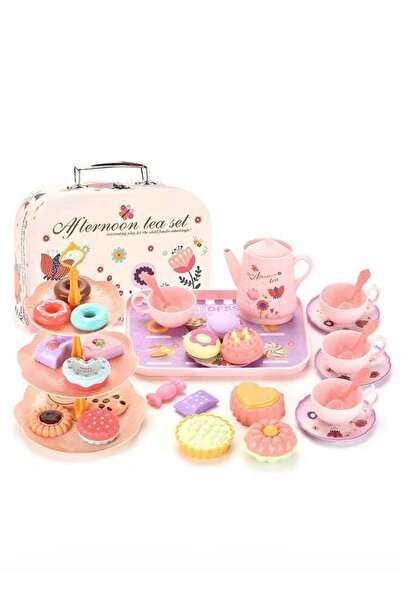 Saharaz Tea Set for Little Girls,Birthday Gift for Age 3+ Years Old,with Tin Tea Set,Desserts&Carrying Case