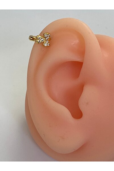 kurukafagift Çelik Piercing Fiyonk Halka Kalp Taşlı Helix Rook Lob Kıkırdak T...