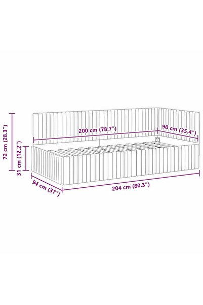 vidaxl Corner Bed Frame with Headboard Dark Grey 90 cm x 200 cm Fabric